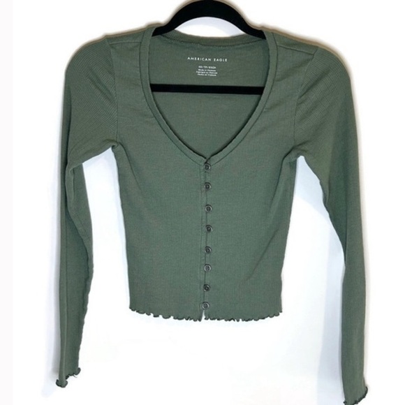 American Eagle Outfitters Tops - American Eagle Outfitters Women's small Green  Long Sleeve Crop-top